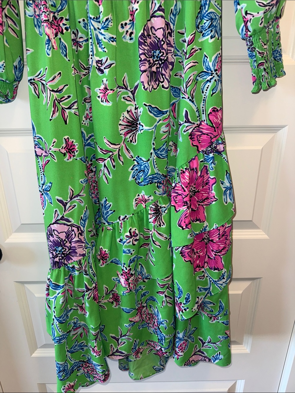 Lilly Pulitzer Bright Green Floral Midi Dress with Pink & Purple Flowers - Picture 3 of 5
